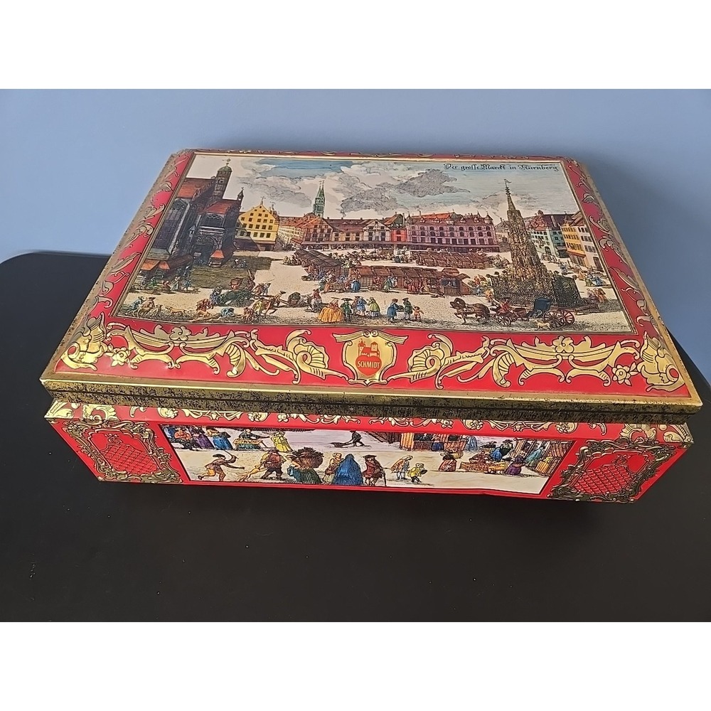 1984 E Otto Schidmt Tin Chest Box Der grolle Mardt in Nurnberg LARGE